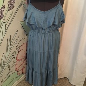 New Old Navy Denim Ruffled Midi Dress